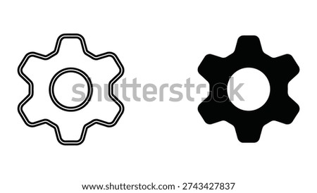 Simple Cogwheel Icon Set: Outline and Solid Gear Vector Graphics