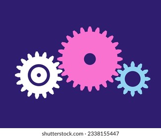 Simple cogwheel vector illustration. Three cog wheel gears - mechanical engineering technology. Useful for software settings or configuration icon.