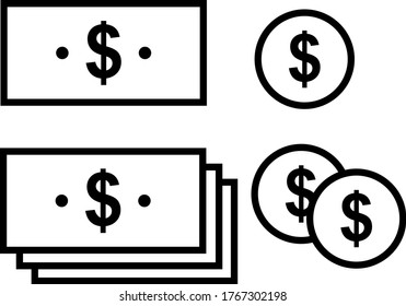 Einfache Symbole für Münzen und Banknoten