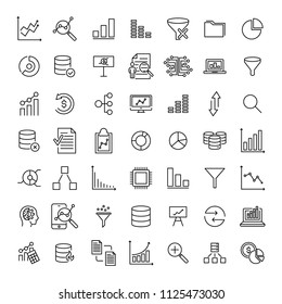 Simple collection of analysis related line icons. Thin line vector set of signs for infographic, logo, app development and website design. Premium symbols isolated on a white background.