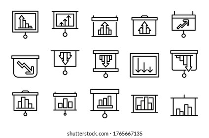 Simple collection of analysis related line icons. Thin line vector set of signs for infographic, logo, app development and website design. Premium symbols isolated on a white background.