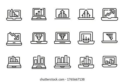 Einfache Sammlung analysebezogener Zeilensymbole. Dünne Vektorgrafik-Zeichensatz für Infografik, Logo, App-Entwicklung und Website-Design. Premium-Symbole einzeln auf weißem Hintergrund.