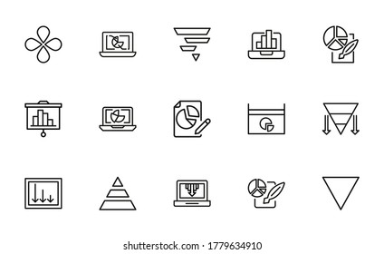 Simple collection of analysis related line icons. Thin line vector set of signs for infographic, logo, app development and website design. Premium symbols isolated on a white background.