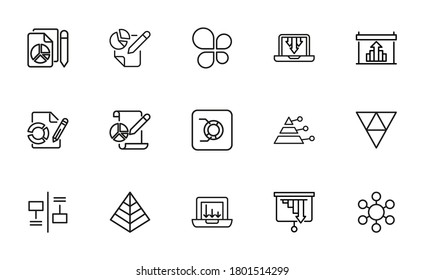 Simple collection of analysis related line icons. Thin line vector set of signs for infographic, logo, app development and website design. Premium symbols isolated on a white background.