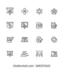 Simple collection of analysis related line icons. Thin line vector set of signs for infographic, logo, app development and website design. Premium symbols isolated on a white background.