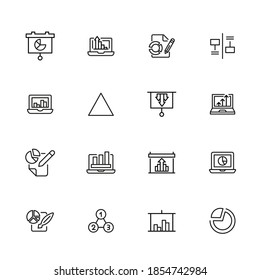 Einfache Sammlung analysebezogener Zeilensymbole. Dünne Vektorgrafik-Zeichensatz für Infografik, Logo, App-Entwicklung und Website-Design. Premium-Symbole einzeln auf weißem Hintergrund.