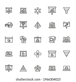 Simple collection of analysis related line icons. Thin line vector set of signs for infographic, logo, app development and website design. Premium symbols isolated on a white background.