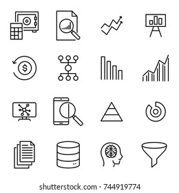Simple collection of analysis related line icons. Thin line vector set of signs for infographic, logo, app development and website design. Premium symbols isolated on a white background.