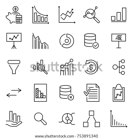 Simple collection of analysis related line icons. Thin line vector set of signs for infographic, logo, app development and website design. Premium symbols isolated on a white background.