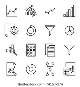 Simple collection of analytic related line icons. Thin line vector set of signs for infographic, logo, app development and website design. Premium symbols isolated on a white background.