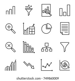 Simple collection of analytic related line icons. Thin line vector set of signs for infographic, logo, app development and website design. Premium symbols isolated on a white background.