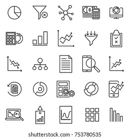 Simple collection of analytic related line icons. Thin line vector set of signs for infographic, logo, app development and website design. Premium symbols isolated on a white background.