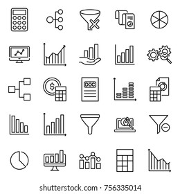 Simple collection of analytic related line icons. Thin line vector set of signs for infographic, logo, app development and website design. Premium symbols isolated on a white background.
