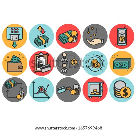 Simple collection of auction related line icons. Thin line vector set of signs for infographic. Money colorful icons