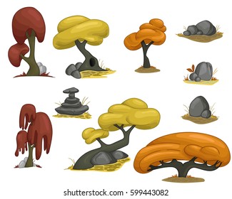 Simple collection of autumn trees of different shapes.