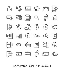 Colección simple de iconos de línea relacionados con la banca. Conjunto de señales de vector de línea delgada para infografía, logotipo, desarrollo de aplicaciones y diseño de sitios web. Símbolos Premium aislados en un fondo blanco.