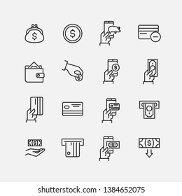 Simple collection of banking related line icons. Thin line vector set of signs for infographic, logo, app development and website design. Premium symbols isolated on a white background.