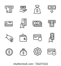 Simple collection of banking related line icons. Thin line vector set of signs for infographic, logo, app development and website design. Premium symbols isolated on a white background.