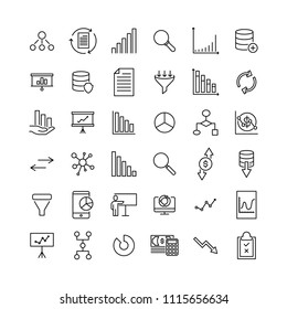 Simple collection of big data related line icons. Thin line vector set of signs for infographic, logo, app development and website design. Premium symbols isolated on a white background.