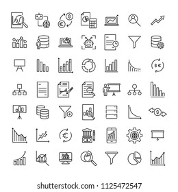 Simple collection of big data related line icons. Thin line vector set of signs for infographic, logo, app development and website design. Premium symbols isolated on a white background.
