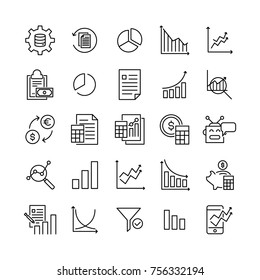 Simple collection of big data related line icons. Thin line vector set of signs for infographic, logo, app development and website design. Premium symbols isolated on a white background.