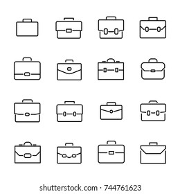 Simple collection of briefcase related line icons. Thin line vector set of signs for infographic, logo, app development and website design. Premium symbols isolated on a white background.