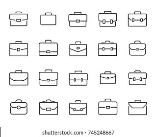 Simple collection of briefcase related line icons. Thin line vector set of signs for infographic, logo, app development and website design. Premium symbols isolated on a white background.