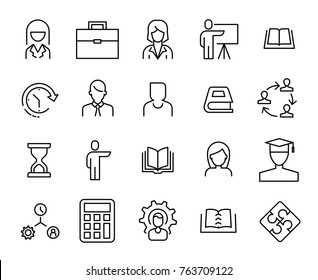 Simple Collection Of Business Training Related Line Icons. Thin Line Vector Set Of Signs For Infographic, Logo, App Development And Website Design. Premium Symbols Isolated On A White Background.