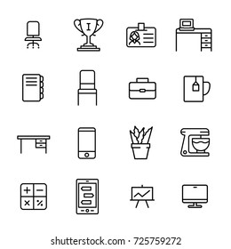 Simple collection of business workspace related line icons. Thin line vector set of signs for infographic, logo, app development and website design. Premium symbols isolated on a white background.