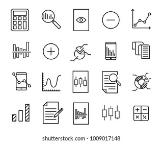 Simple collection of calculation related line icons. Thin line vector set of signs for infographic, logo, app development and website design. Premium symbols isolated on a white background.