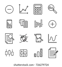 Simple collection of calculation related line icons. Thin line vector set of signs for infographic, logo, app development and website design. Premium symbols isolated on a white background.