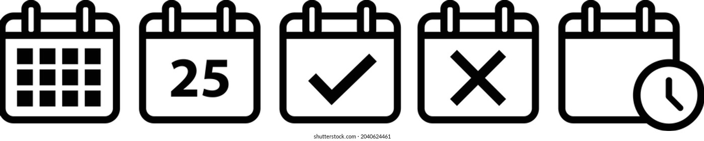 Simple collection of calendar related line icons. Thin line vector set of signs for infographic, logo, app development and website design. Premium symbols isolated on a white background.