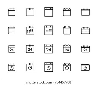 Simple collection of calendar related line icons. Thin line vector set of signs for infographic, logo, app development and website design. Premium symbols isolated on a white background.