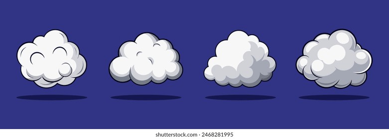 Simple collection of cartoon clouds. Abstract white clouds on a blue background. vector illustration