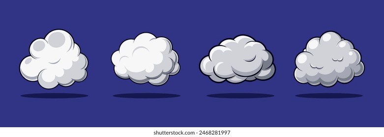 Simple collection of cartoon clouds. Abstract white clouds on a blue background. vector illustration