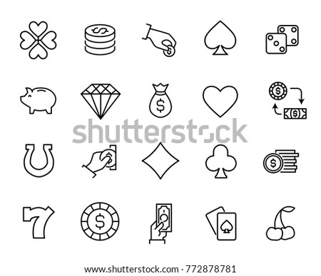 Simple collection of casino related line icons. Thin line vector set of signs for infographic, logo, app development and website design. Premium symbols isolated on a white background.
