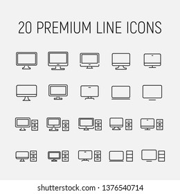 Simple collection of computer related line icons. Thin line vector set of signs for infographic, logo, app development and website design. Premium symbols isolated on a white background.