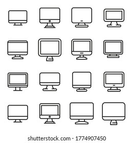 Simple collection of computer related line icons. Thin line vector set of signs for infographic, logo, app development and website design. Premium symbols isolated on a white background.