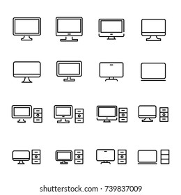 Simple collection of computer related line icons. Thin line vector set of signs for infographic, logo, app development and website design. Premium symbols isolated on a white background.