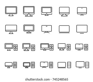 Simple collection of computer related line icons. Thin line vector set of signs for infographic, logo, app development and website design. Premium symbols isolated on a white background.
