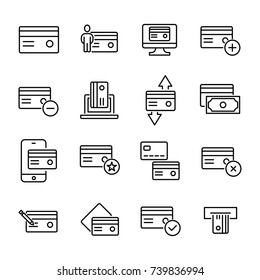 Simple collection of credit card related line icons. Thin line vector set of signs for infographic, logo, app development and website design. Premium symbols isolated on a white background.