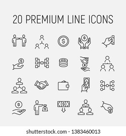 Simple collection of crowdfunding related line icons. Thin line vector set of signs for infographic, logo, app development and website design. Premium symbols isolated on a white background.