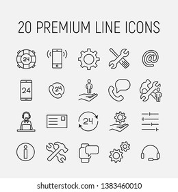 Simple Collection Of Customer Care Related Line Icons. Thin Line Vector Set Of Signs For Infographic, Logo, App Development And Website Design. Premium Symbols Isolated On A White Background.