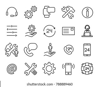 Simple Collection Of Customer Care Related Line Icons. Thin Line Vector Set Of Signs For Infographic, Logo, App Development And Website Design. Premium Symbols Isolated On A White Background.