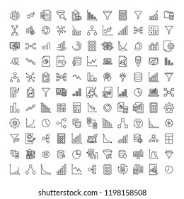Simple collection of data analytics related line icons. Thin line vector set of signs for infographic, logo, app development and website design. Premium symbols isolated on a white background.