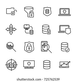 Simple collection of data protection related line icons. Thin line vector set of signs for infographic, logo, app development and website design. Premium symbols isolated on a white background.