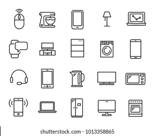 Simple collection of devices related line icons. Thin line vector set of signs for infographic, logo, app development and website design. Premium symbols isolated on a white background.