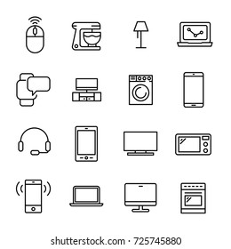 Simple collection of devices related line icons. Thin line vector set of signs for infographic, logo, app development and website design. Premium symbols isolated on a white background.