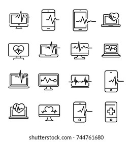 Simple collection of diagnostic related line icons. Thin line vector set of signs for infographic, logo, app development and website design. Premium symbols isolated on a white background.