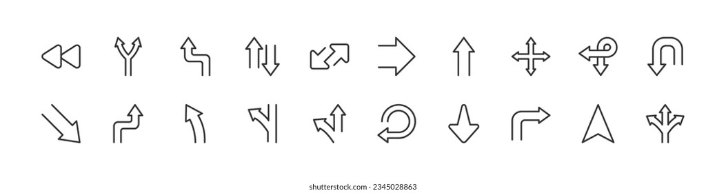 Simple collection of direction related line icons. Thin line vector set of signs for infographic, logo, app development and website design. Premium symbols isolated on a white background.